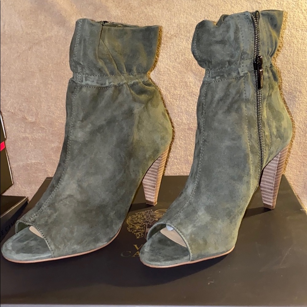 Vince Camuto olive grey suede booties